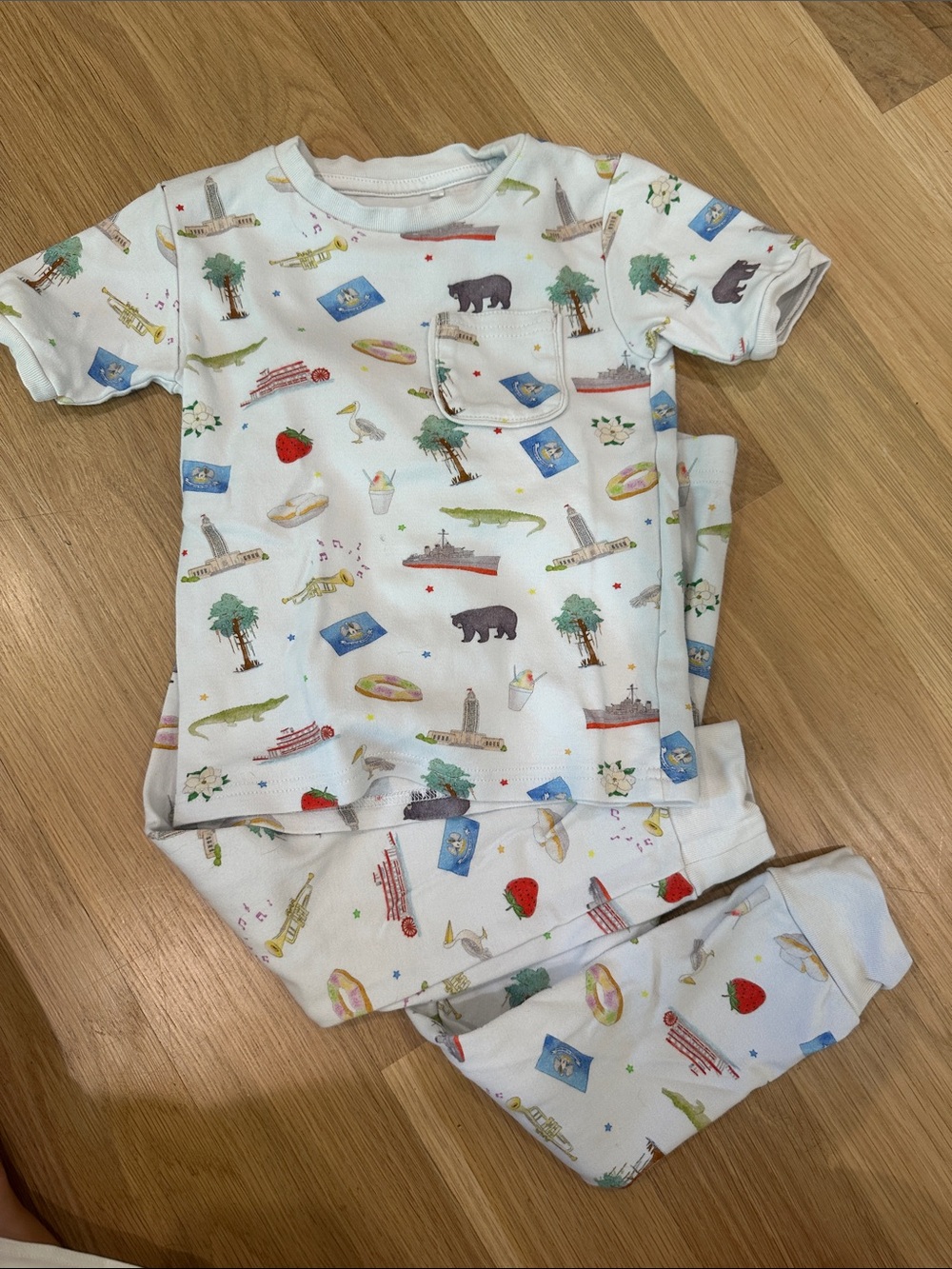 NOLA theme White Short-Sleeve Pajama Set with Colorful Prints